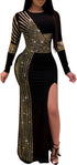 Women Sexy Birthday Dress Hot Drilling Process Sexy Dress Party Club Night Dress (Gold 3, 3XL)…