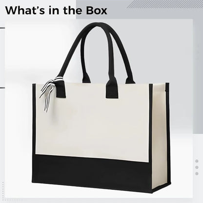 Blue Floral Canvas Tote Bag – Large Capacity Shoulder Bag and Wedding Gift Bag