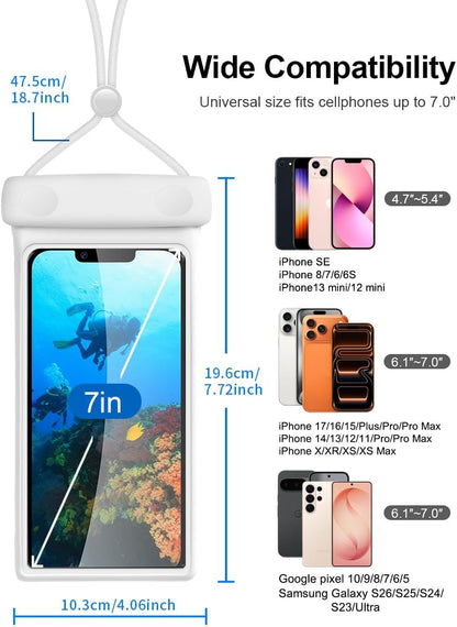 Waterproof Phone Pouch, Waterproof Phone Case for Iphone 17 16 15 14 13 Pro Max XS Samsung, IPX8 3D Cellphone Dry Bag Beach Essentials (2 Pack - Duke Black &amp; White7.0, 7 Inch)