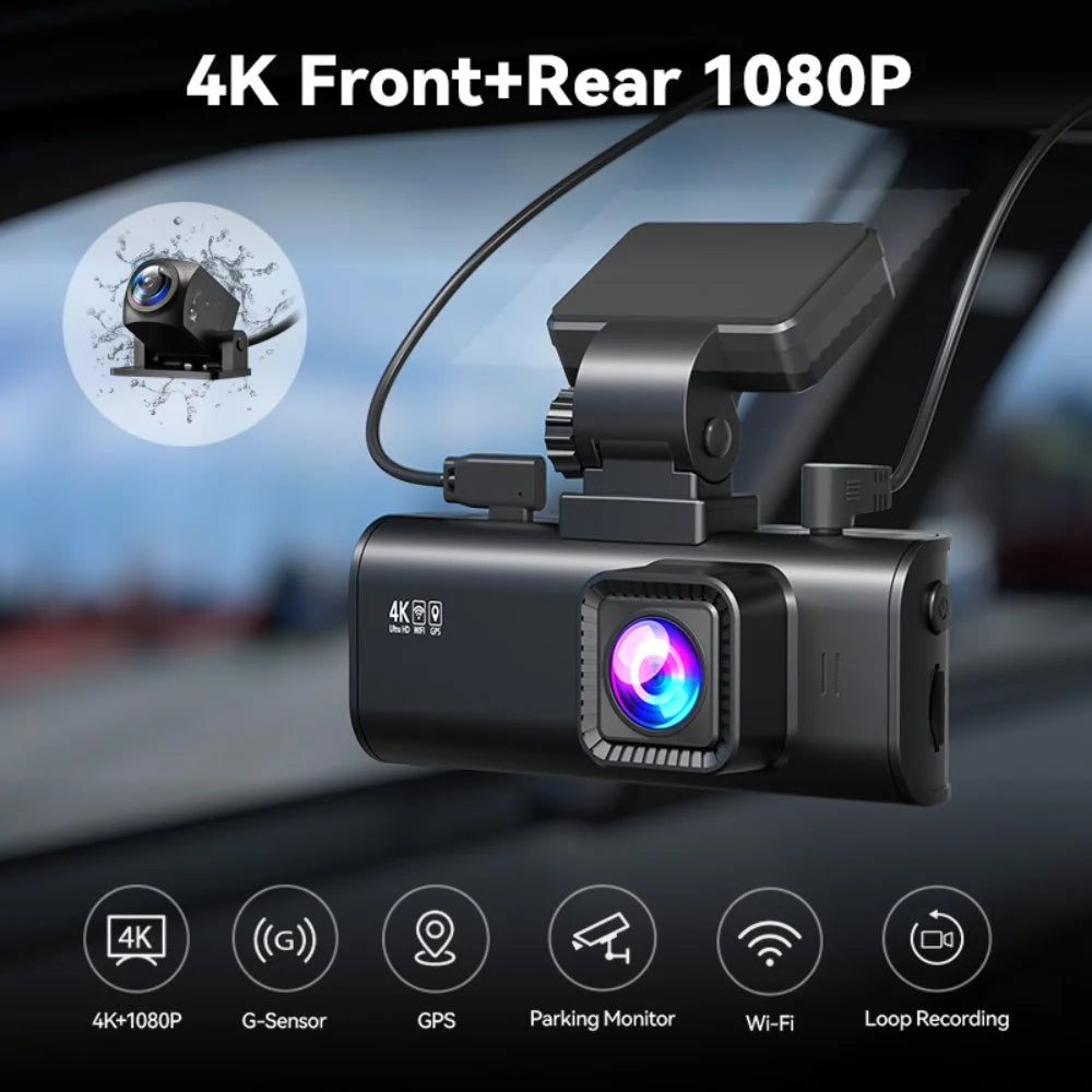 Dash Cam Front and Rear, Dash Cam 4K with Wifi &amp; GPS, 4K/2.5K Front+1080P Rear Dashcam, Dash Camera with Night Vision, 3.18&
