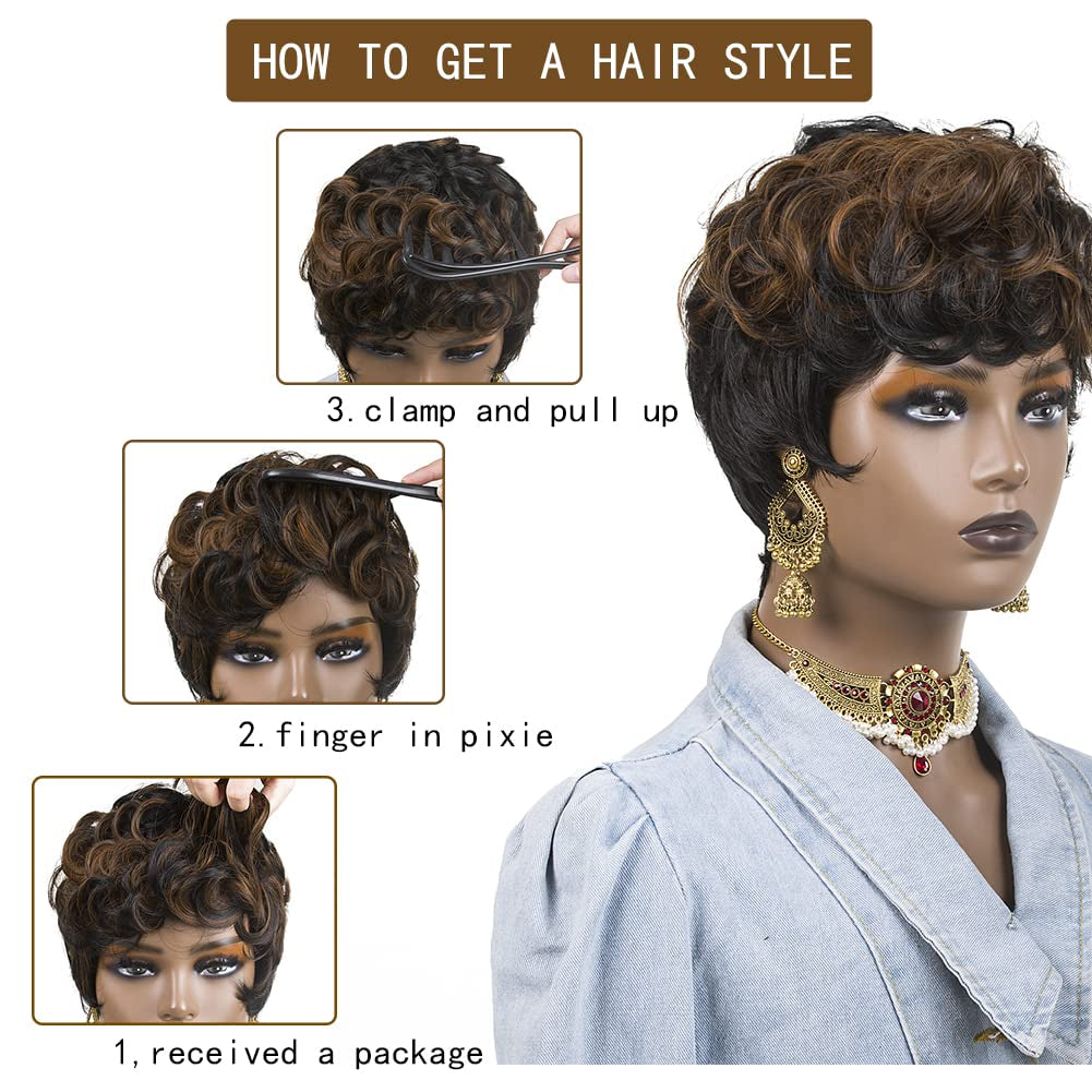 Short Pixie Cut Wigs for Black Women Pixie Cut Wigs with Bangs