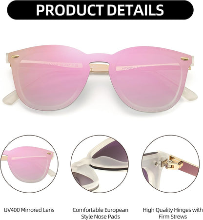 Rimless Mirrored Sunglasses for Men Women One Piece Reflective