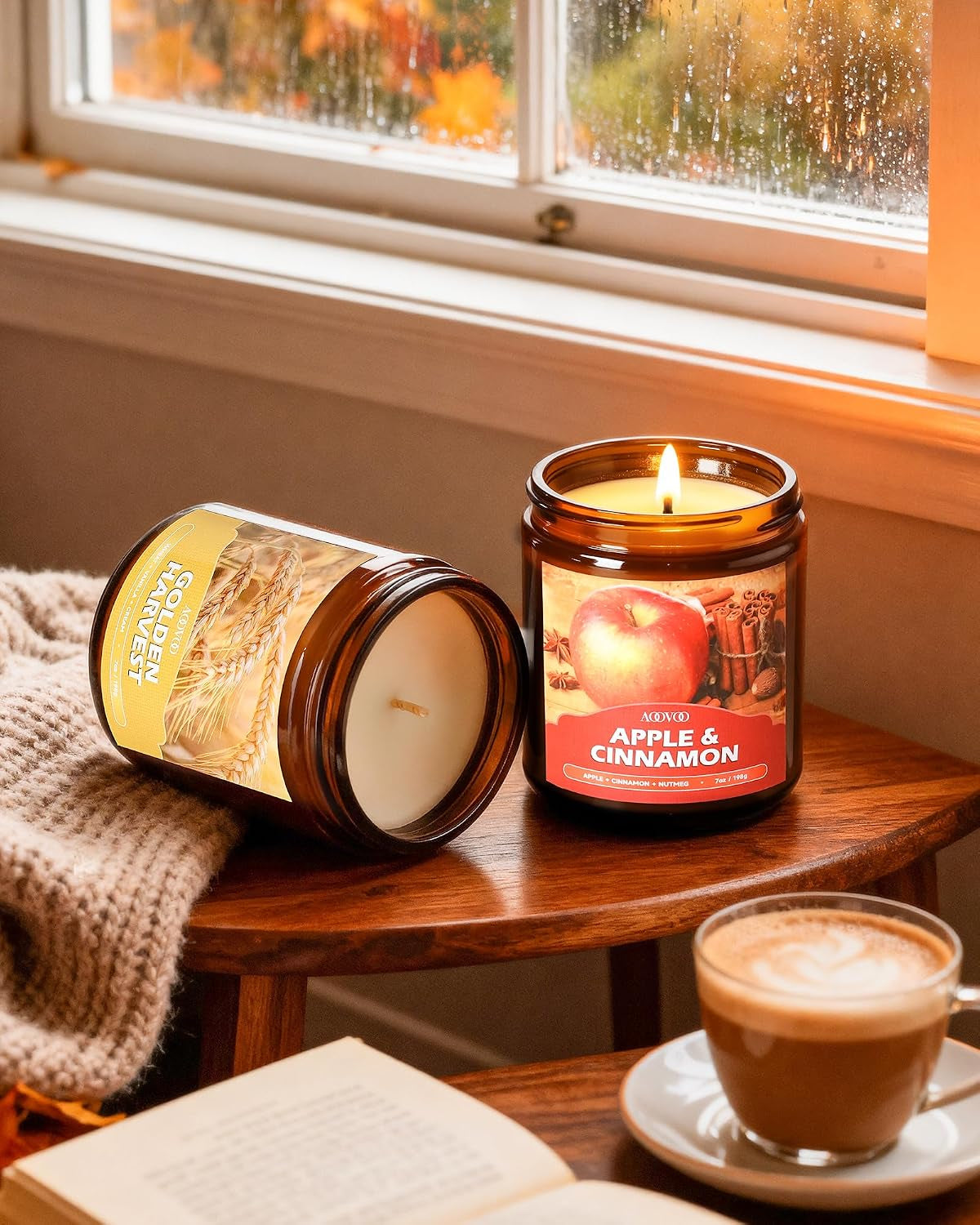 Fall Candles Set - 4 Pack Candles for Home Scented, 28 Oz Natural Soy Wax 200 Hour Long Lasting, Autumn Gifts Set for Women Men Fall Fragrance of Pumpkin/Apple Cinnamon/Clove/Wheat Vanilla