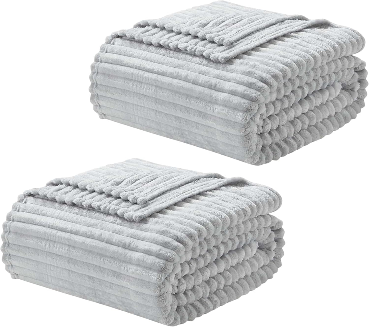 Light Grey Throw Blanket for Couch - Cozy Warm Fuzzy Blankets for Women, Set of 2 Small Fleece Throws for Girls - Silver, 50 X 60 Inches