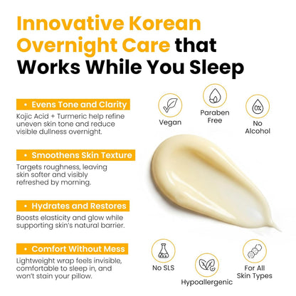 QUIA Collagen Jelly Cream + Turmeric Overnight Wrapping Mask – Daily Hydration and Night Repair Skincare Set – Korean Skincare Moisturizer + Sleeping Mask