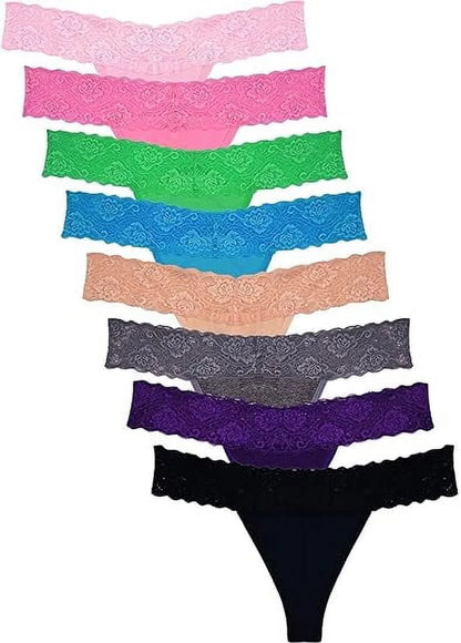 Sexy Lace Thongs for Women Thong Underwear Women Lace T-Back Panties Women Underwear Cotton Thongs Cheeky,8 Pack