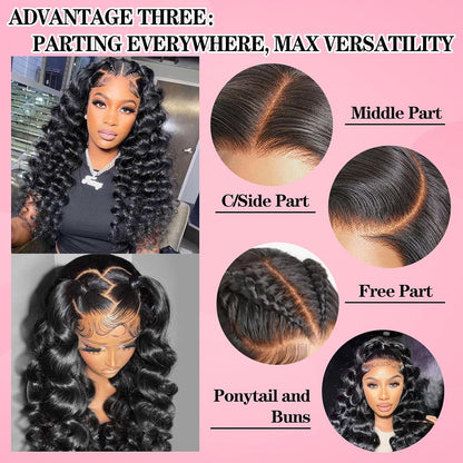 28 Inch 250% Density HD Lace Front Wigs Human Hair Loose Wave 100% Real Human Hair 15A Full 13X4 Large Lace Loose Deep Wave Wig Pre Plucked No Synthetic No Tangle No Shedding Triple Lifespan 3X