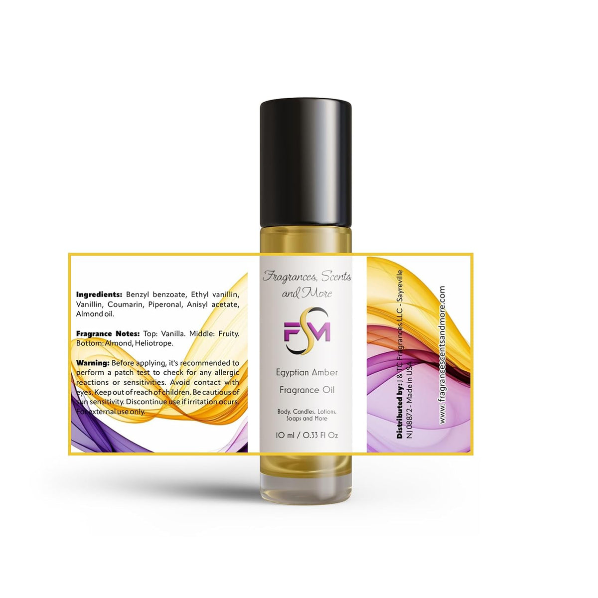 Egyptian Amber Perfume/Body Oil - 3 Bottles 0.33 Fl Oz Glass Roll on (10Ml)