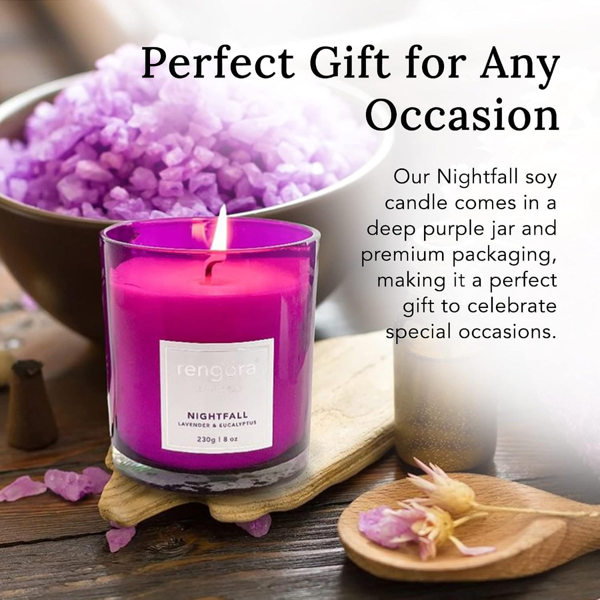 Lavender &amp; Eucalyptus Scented Candle – 8Oz Soy Wax, Clean Burning, Long‑Lasting Magenta Glass Jar, Aromatherapy Gift for Women