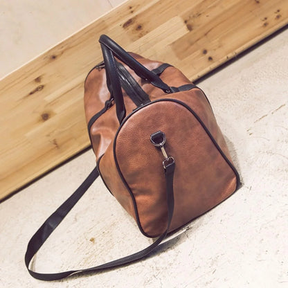 PU Leather Travel Holdall Tote with Adjustable Shoulder Straps Brown Detachable Straps, Rust Resistant Hardware, Portable Messenger Style, for Gym and Daily Use