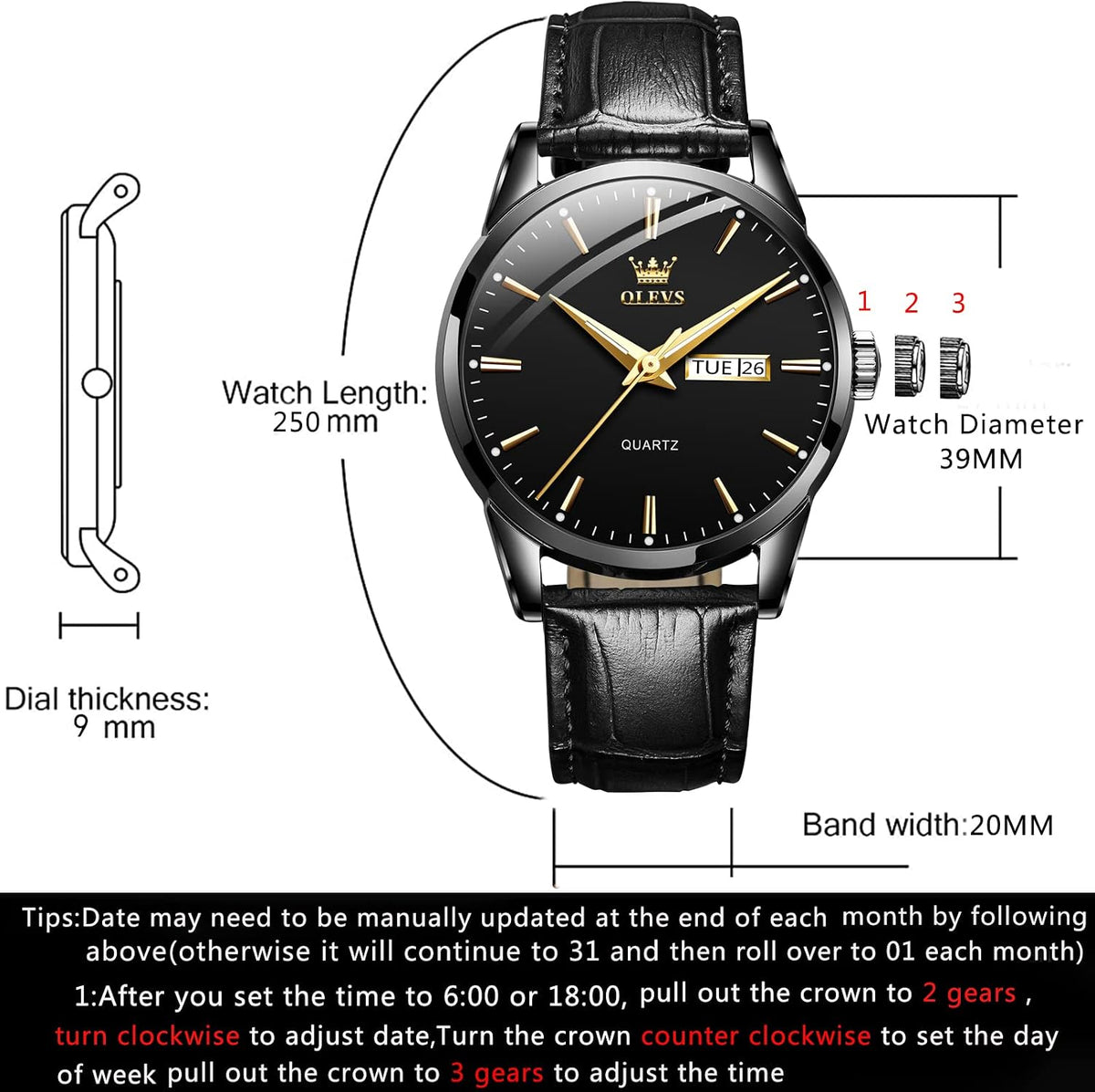 Brown Mens Leather Watch Dress Casual Day Date Quartz Wrist Watch