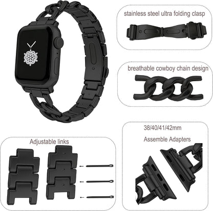 38/40/41/42Mm(Series 11/10)/44/45/46MM Women Cool Chain Metal Smartwatch Bands Compatible for Apple Watch Bands Series 11/ SE3/10/9/8/7/6/5 Stylish Adjustable Replaceable Bracelet for Iwatch S11/10/9/8/7