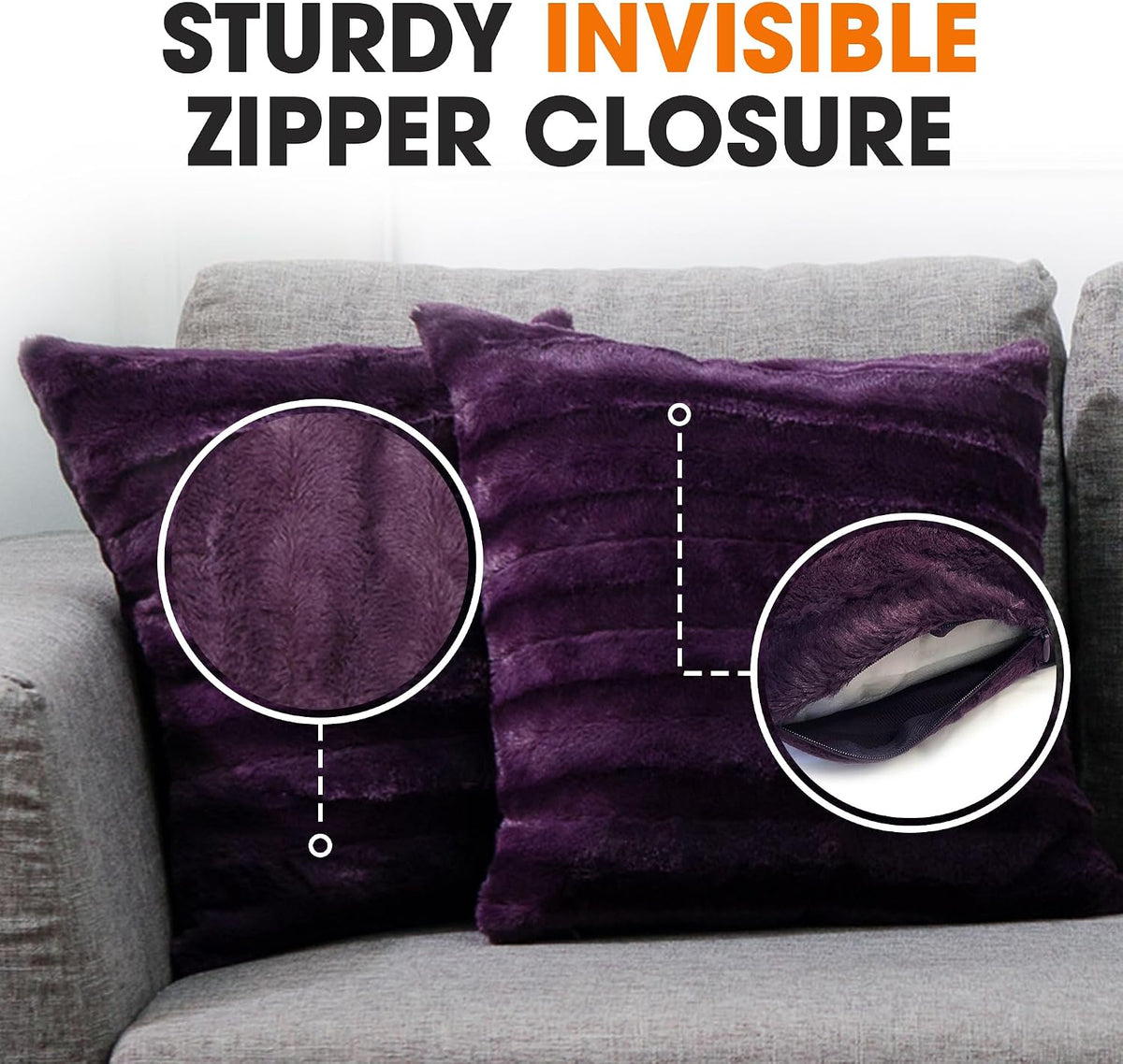 Faux Fur Throw Pillows - Decorative Pillows for Couch, Bed Throw Pillows, Purple Accent Pillows for Bedroom or Living Room Aesthetic, Set of 2 Furry Throw Pillows, 18”X18”