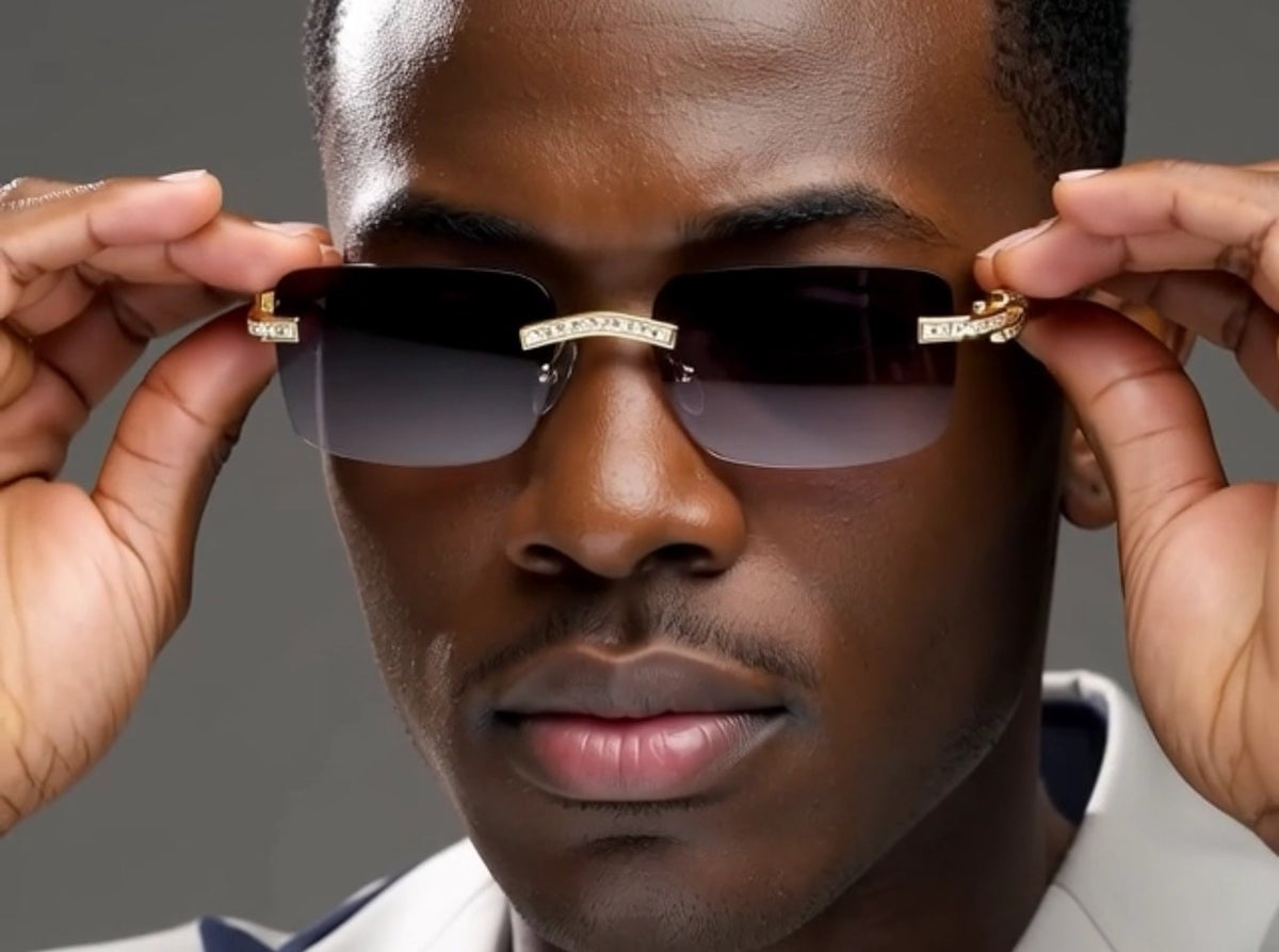 Sunglasses Men Elegant Tinted Clear Wood Buff Glasses Unique Square Rimless New