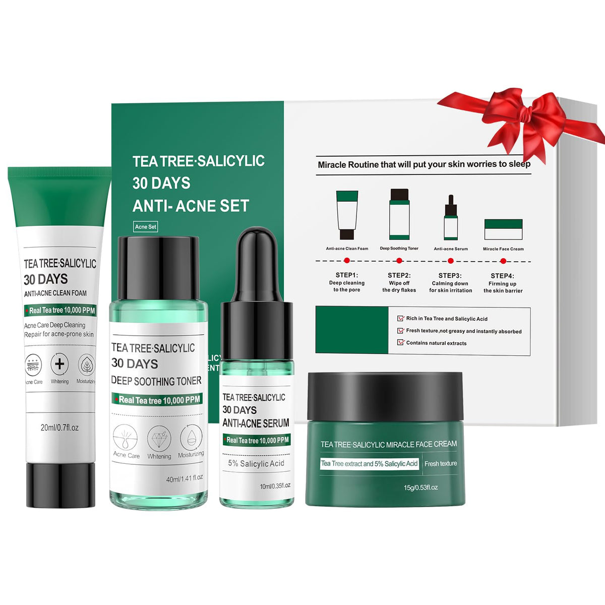 Tea Tree Salicylic Acid Facial Skin Care Set, Acne Treatment Skincare Set