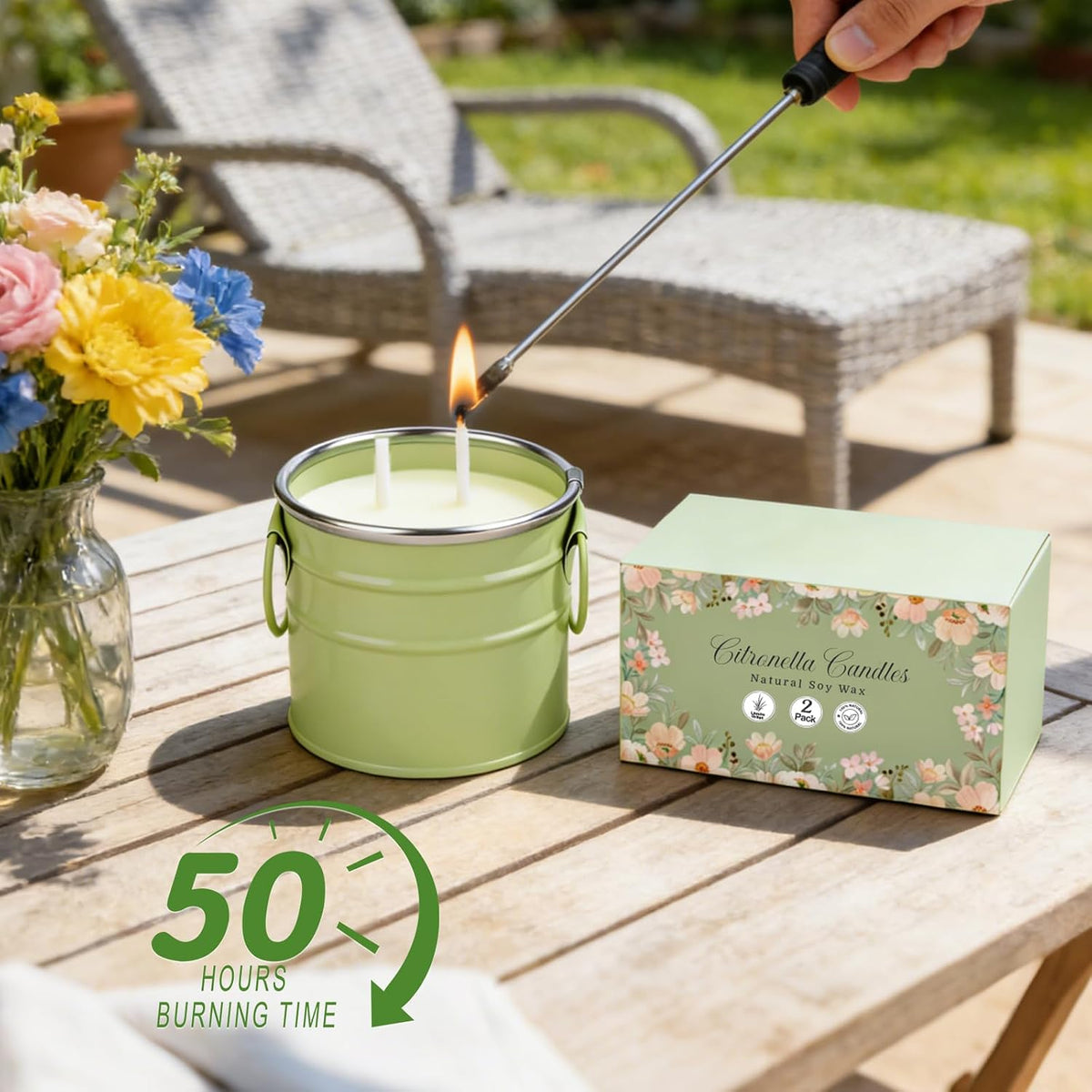 Citronella Candles Outdoor,2 Pack 20Oz Large Soy Wax Citronella Candles