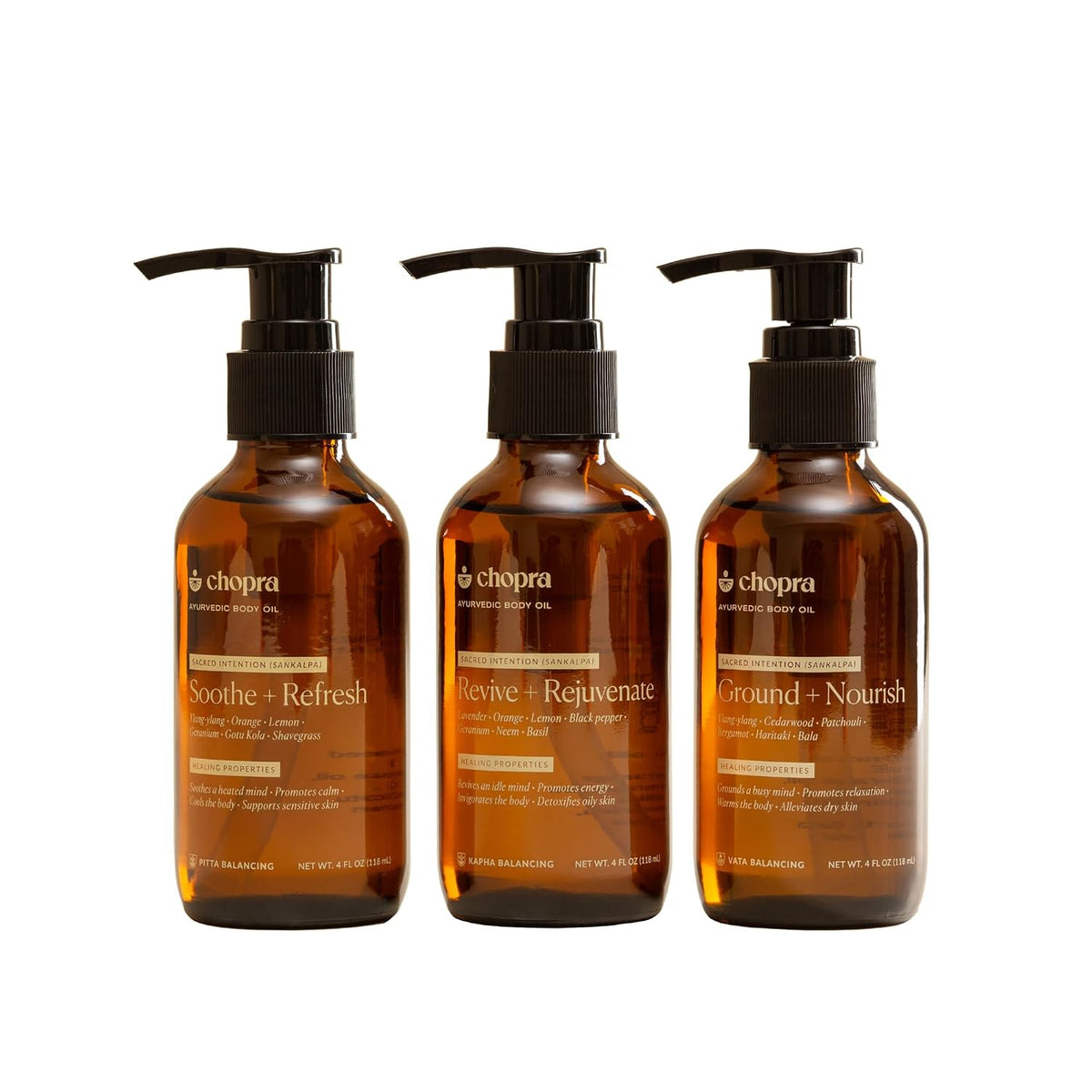 Ayurvedic Body Oil Trio | Sacred Intention (Sankalpa) | Healing Properties to Alleviate Dry Skin &amp; Ground a Busy Mind
