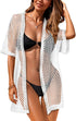 Women Swimsuit Coverup Crochet Beach Cover up Short Sleeve Kimono Cardigans