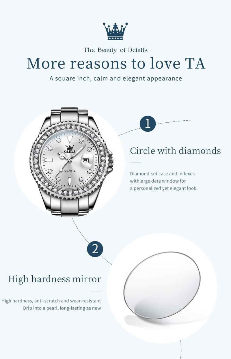 Watches for Women Luxury Diamond with Date Analog Quartz Female Watch