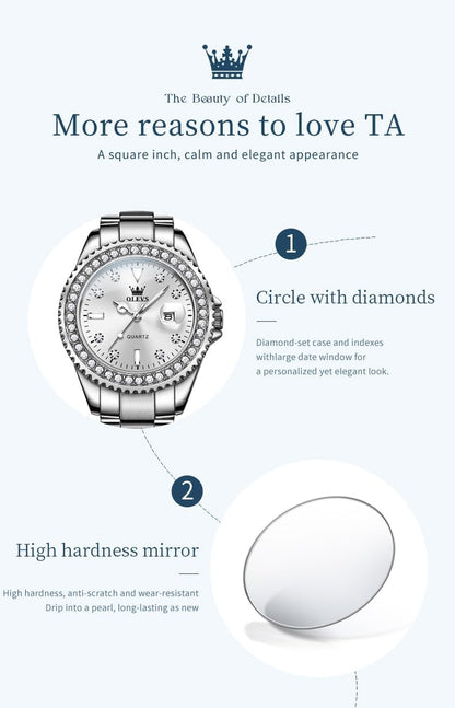 Watches for Women Luxury Diamond with Date Analog Quartz Female Watch