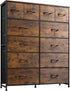 12 Drawer Tall Fabric Dresser Bedroom Storage Chest, Rustic Brown