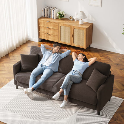 83" Sofa Couch for Living Room,Comfy Teddy Fleece Loveseat Sofa,Extra Deep Seat Couches , Tool-Free Setup Love Seat with 2 Pillows,Brown