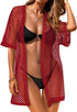 Women Swimsuit Coverup Crochet Beach Cover up Short Sleeve Kimono Cardigans
