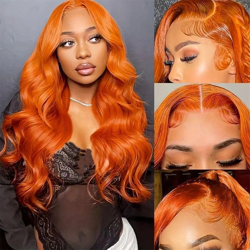 26 Inch Ginger Wig Human Hair Body Wave Ginger Orange 13X6 Lace Front Wigs Human Hair Pre Plucked 180 Density 350
