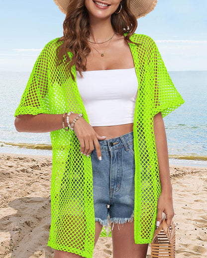 Women Swimsuit Coverup Crochet Beach Cover up Short Sleeve Kimono Cardigans