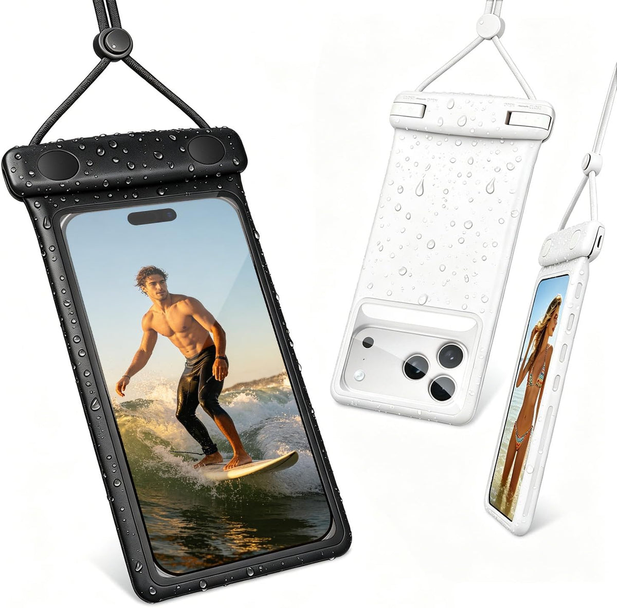Waterproof Phone Pouch, Waterproof Phone Case for Iphone 17 16 15 14 13 Pro Max XS Samsung, IPX8 3D Cellphone Dry Bag Beach Essentials (2 Pack - Duke Black &amp; White7.0, 7 Inch)
