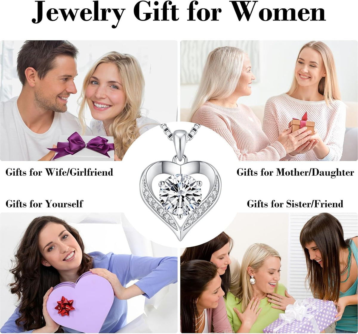 Moissanite Heart Necklace for Women, 925 Sterling Silver Necklace