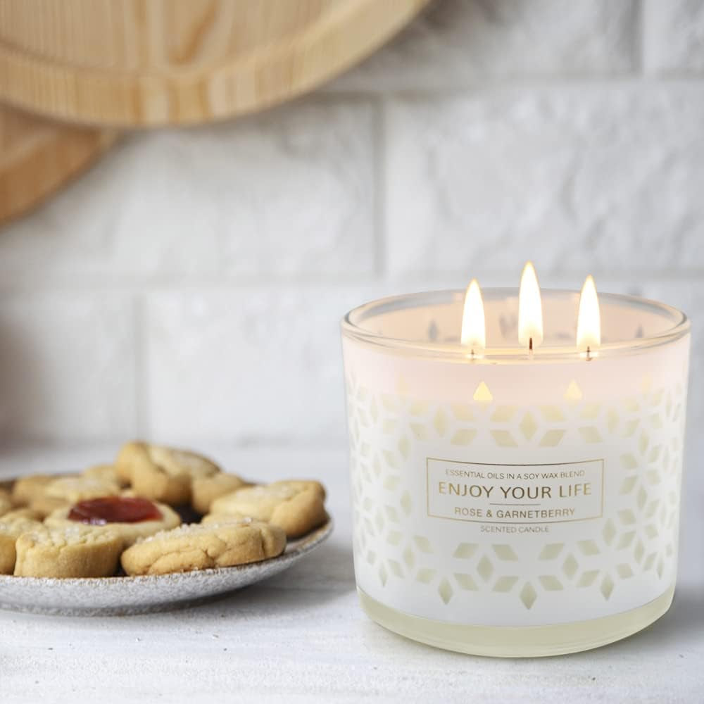 Scented Jar Candles for Home,3 Wick Aromatherapy Large Candles,250 Hours 29 Oz Soy Wax Lavender Stress Relief Candles Mother&