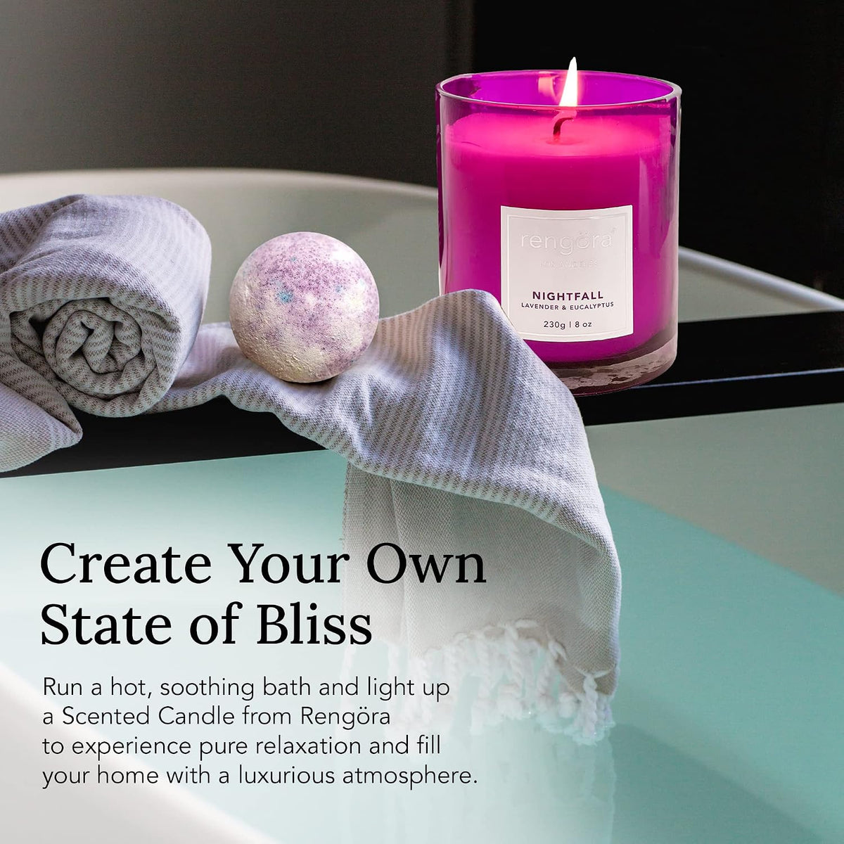 Lavender &amp; Eucalyptus Scented Candle – 8Oz Soy Wax, Clean Burning, Long‑Lasting Magenta Glass Jar, Aromatherapy Gift for Women