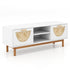 Mid Century Modern TV Stand Entertainment Center for 55-Inch TV with 2 Drawers and Bamboo Woven Fronts