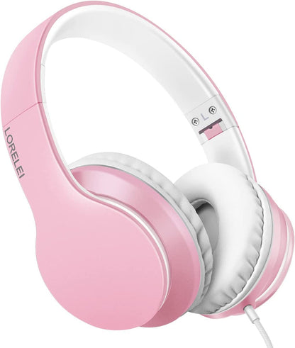 X6 Over-Ear Headphones with Microphone, Lightweight Foldable &amp; Portable Stereo Bass Headphones with 1.45M No-Tangle, Wired Headphones for Smartphone Tablet MP3 / 4 (Pearl Pink)
