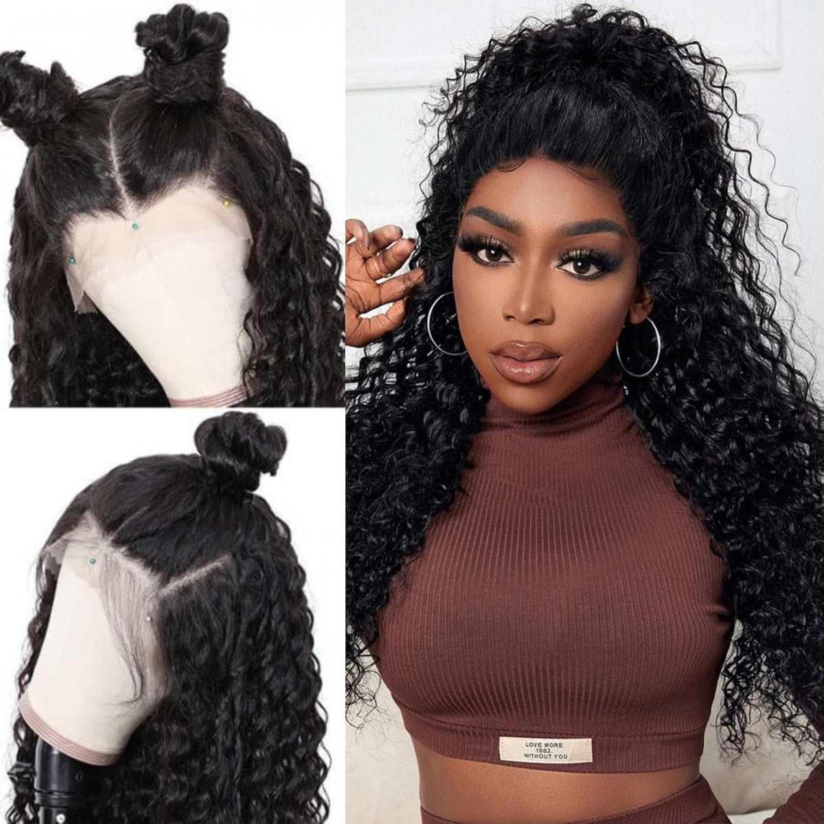 Glueless Wigs Human Hair Pre Plucked Pre Cut，Deep Wave Wig Human Hair 180 Density Hd 13X4 Lace Front Wigs Human Hair Unprocessed Curly Wigs for Black Women Human Hair Natural Black