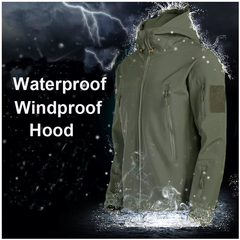 Winter Autumn Tactical Jackets Elastic Men Fleece Waterproof Suits Fishing Warm Hiking Camping Tracksuits Set Hood Coat S-5XL