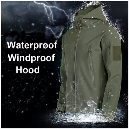 Winter Autumn Tactical Jackets Elastic Men Fleece Waterproof Suits Fishing Warm Hiking Camping Tracksuits Set Hood Coat S-5XL