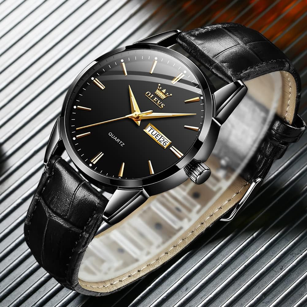 Brown Mens Leather Watch Dress Casual Day Date Quartz Wrist Watch