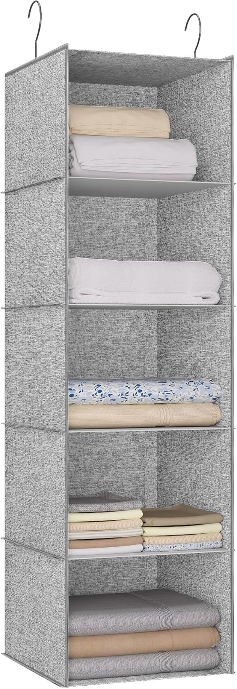 Hanging Closet Organizer 5-Shelf, Oxford Linen Wardrobe Storage, Gray