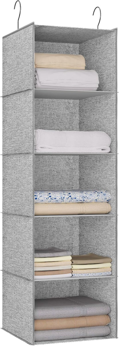 Hanging Closet Organizer 5-Shelf, Oxford Linen Wardrobe Storage, Gray
