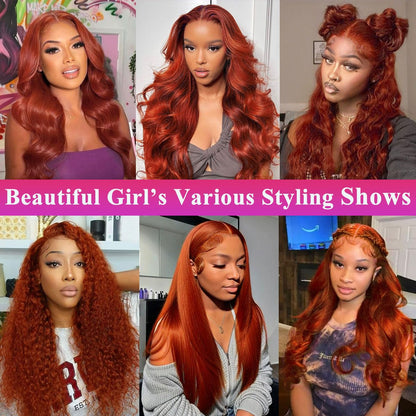 Reddish Brown Lace Front Wigs Human Hair Body Wave 200% Density Pre Plucked Auburn Brown Human Hair 13X6 Lace Front Wigs HD Transparent Lace Frontal Colored Wigs Human Hair for Women 24 Inch