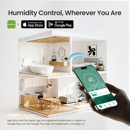 Smart Humidifiers for Bedroom Large Room Home, 6L Cool Mist Top Fill Humidifier with Essential Oil Diffuser, Smart App &amp; Voice Control, for Nursery &amp; Plants, Black, 1 Pack + 7 Color Nightlight