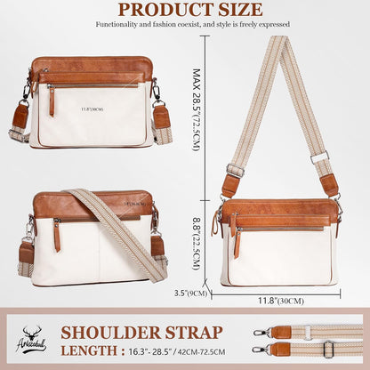 Genuine Leather Crossbody Bags for Women - Cute Small Crossbody Purse with Wide Strap for Travel, Work &amp; Daily