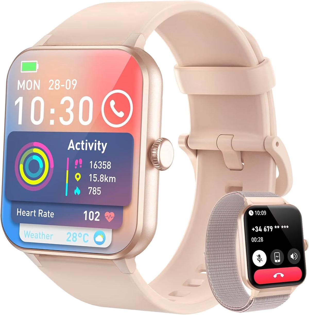 Smart Watch for Women,(Answer/Make Calls/Push Message),With 100+ Sports Modes,350Mah Battery,Fits for Android Ios Apple Samsung,Pink