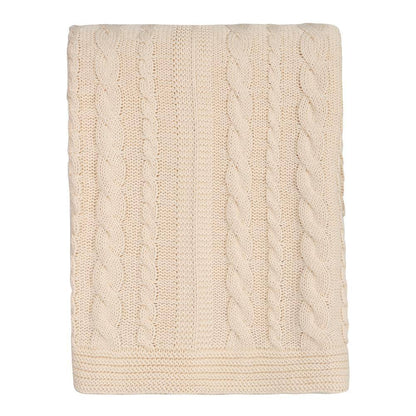 GOTS Certified Organic Cotton Throw Blanket Natural 50 In. X 70 In. for Sofa Couch Bed, Cable Knitted Throw Blanket
