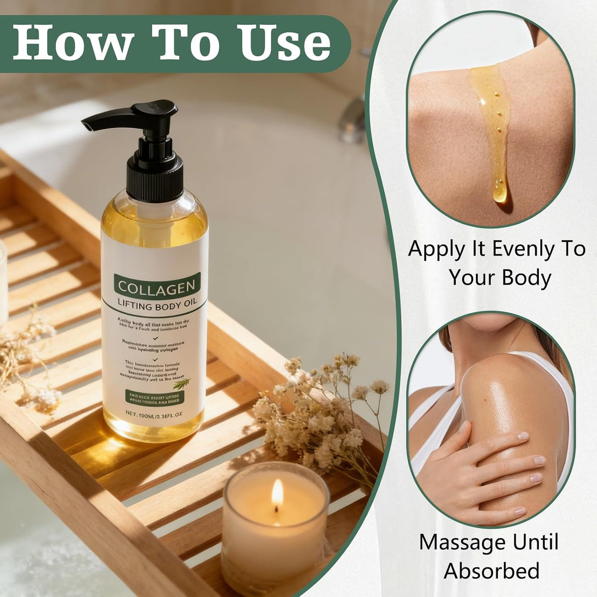 2 Packs Hydrating Collagen Oil for Body &amp; after Shower,Collagen Lifting Body Oil after Shower Moisturizer Collagen Body Oils for Women &amp; Men Lightweight Non-Greasy(1Pcs*3.38 Fl Oz)
