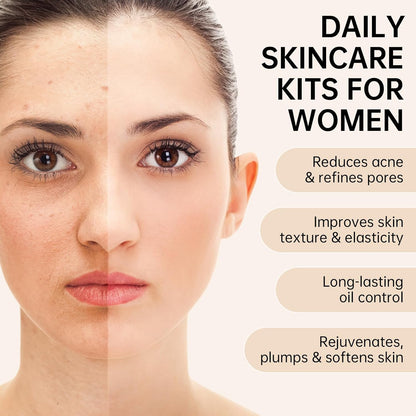 Collagen Skin Care Set, anti Aging Skincare Set for Face, Shrink Pores, Hydrate &amp; Firm Skin, 6 Pcs Individually Packaged Skincare Kits for Women with Cleanser, Toner, Lotion, Serum, Cream, Eye Cream.