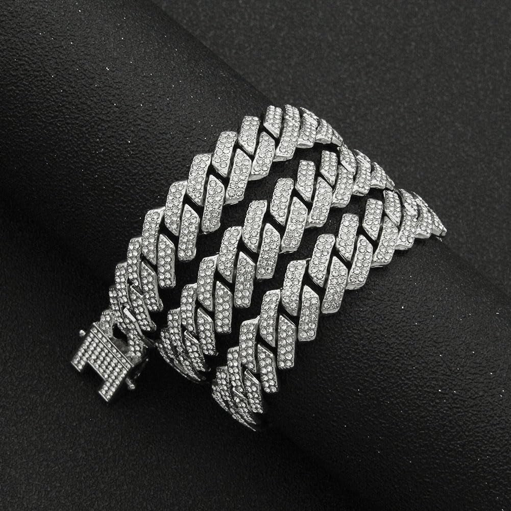 Mens Silver Gold Cuban Link Chain for Men Women Diamond Necklace Chain Iced Out Chain Miami Cuban Link Bracelet Men Hip Hop Jewelry for Men and Women Jewelry Gift