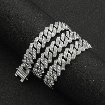 Mens Silver Gold Cuban Link Chain for Men Women Diamond Necklace Chain Iced Out Chain Miami Cuban Link Bracelet Men Hip Hop Jewelry for Men and Women Jewelry Gift